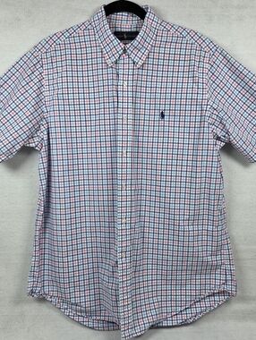 Ralph Lauren Polo Short Sleeve Plaid Button Down Shirt Large 100% Cotton
